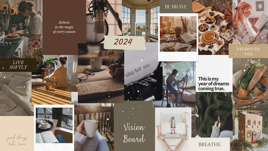 2024 Vision Board with dreams, aspirations, and buzz words