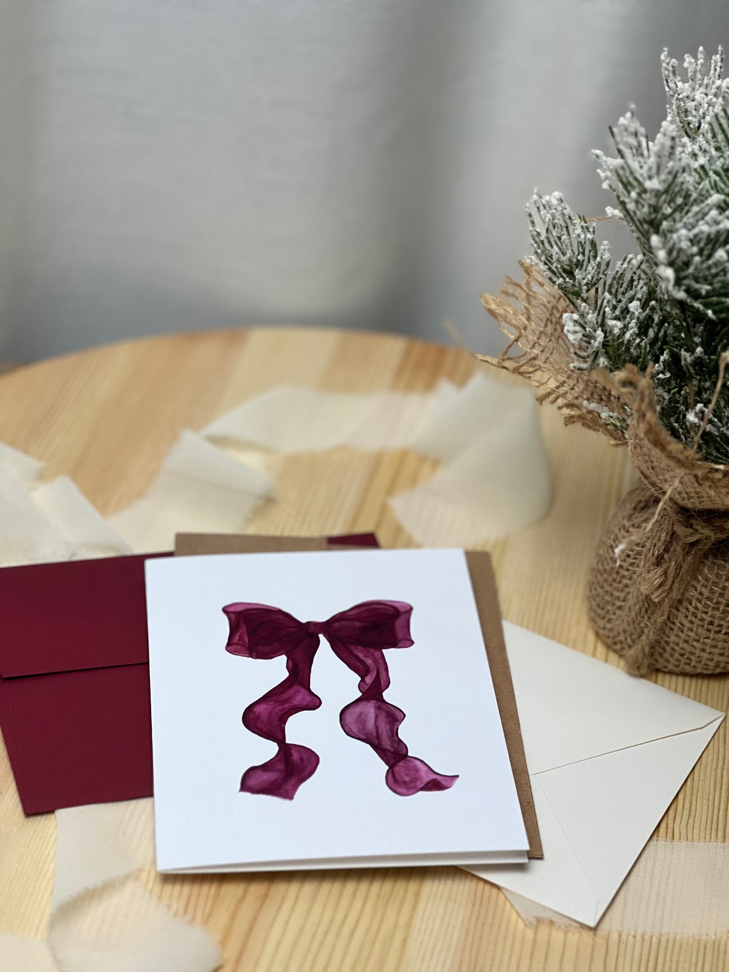 Burgundy Chiffon Bow Greeting Card