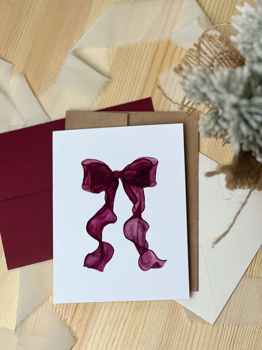 Burgundy Chiffon Bow Greeting Card