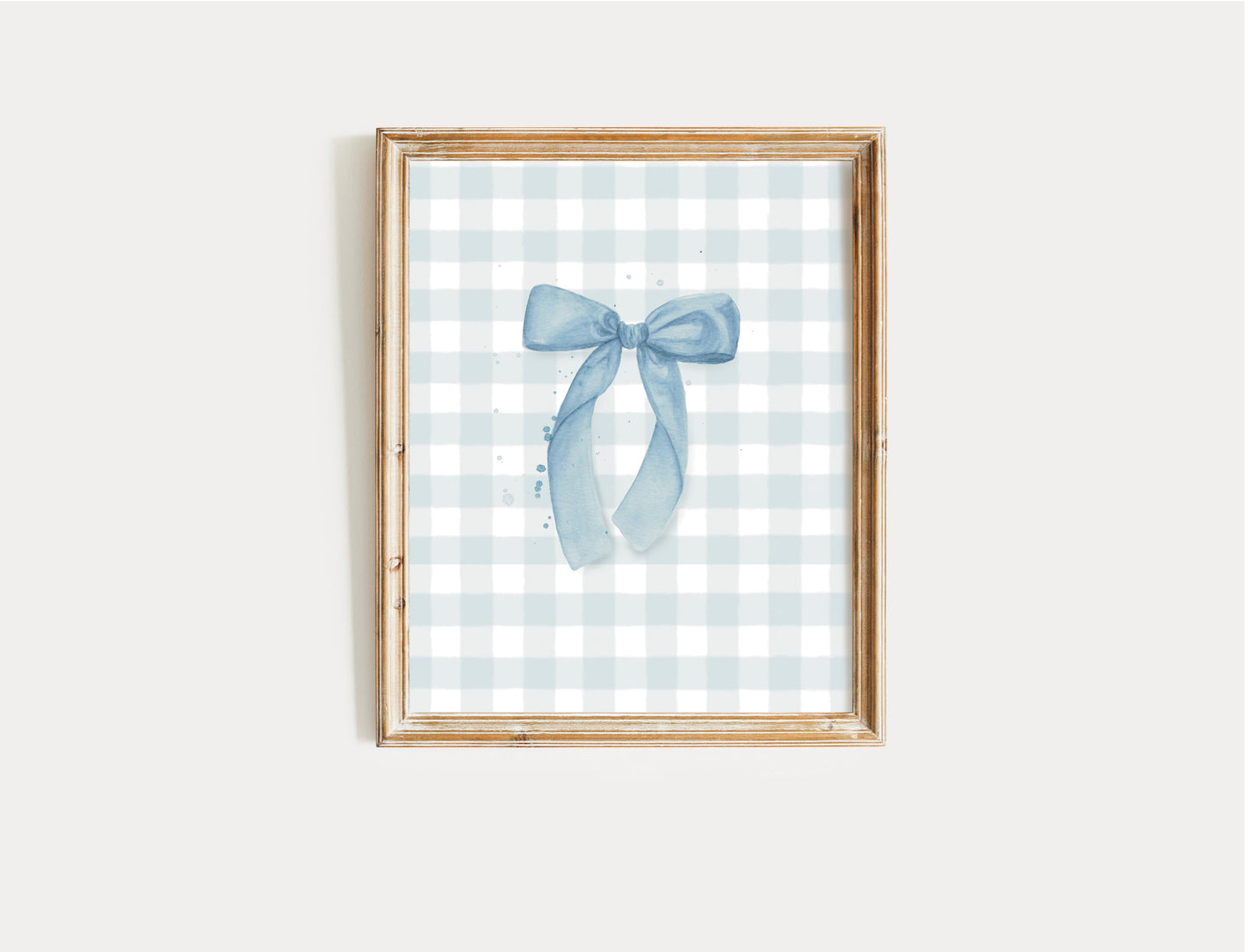 Soft Blue Gingham Bow Art Print