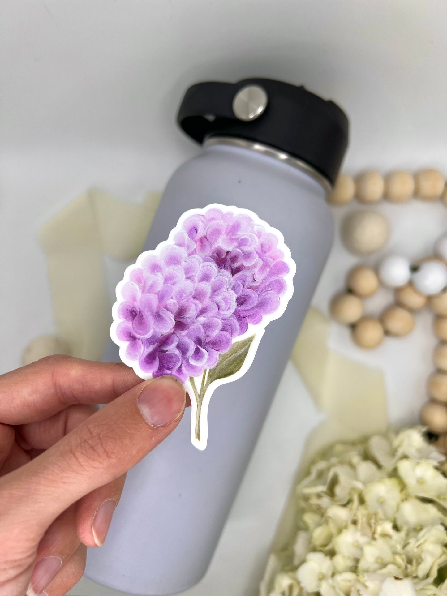 Purple Pink Hydrangeas Sticker, 2.2x3in