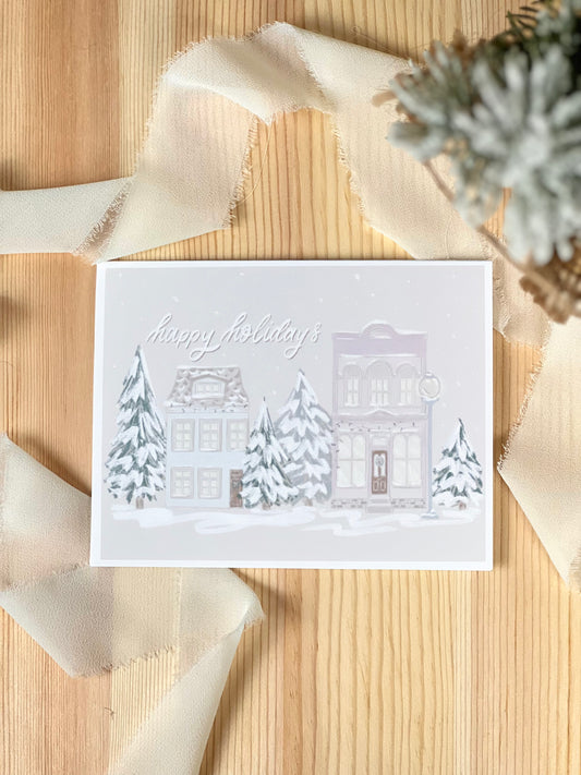 Happy Holidays Cute Town Greeting Card