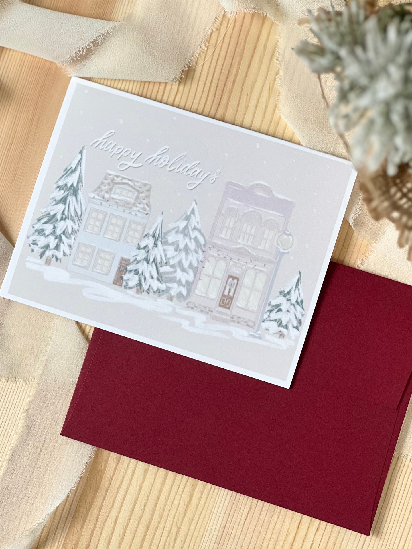 Happy Holidays Cute Town Greeting Card