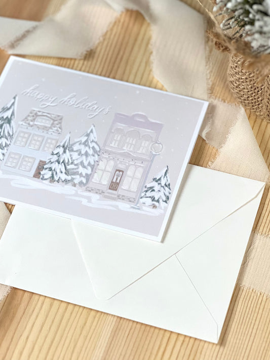 Happy Holidays Cute Town Greeting Card