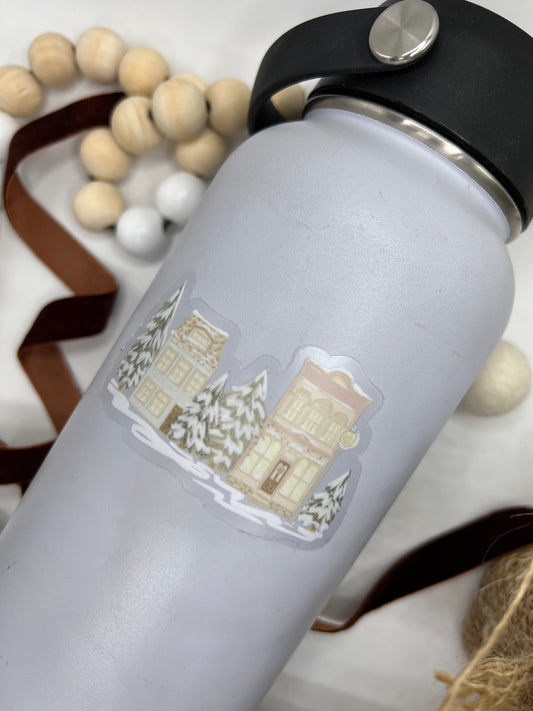 Cute Christmas Town Sticker, 3x1.78in