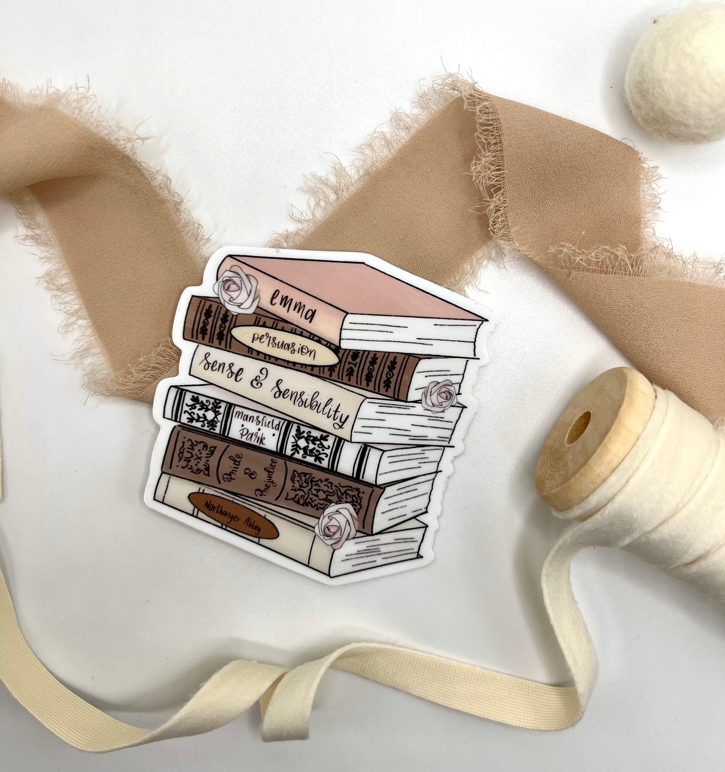 Jane Austen Book Stack Sticker, 3x2.79in
