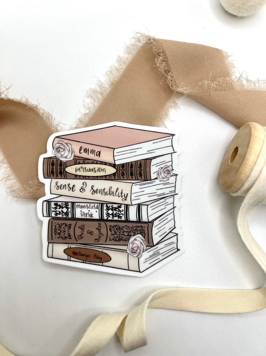 Jane Austen Book Stack Sticker, 3x2.79in