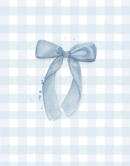 Soft Blue Gingham Bow Art Print