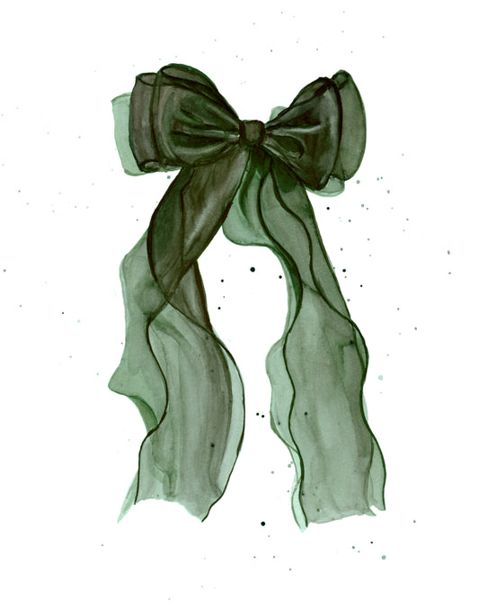 Emerald Chiffon Bow Art Print - Darkly Whimsical & Elegant