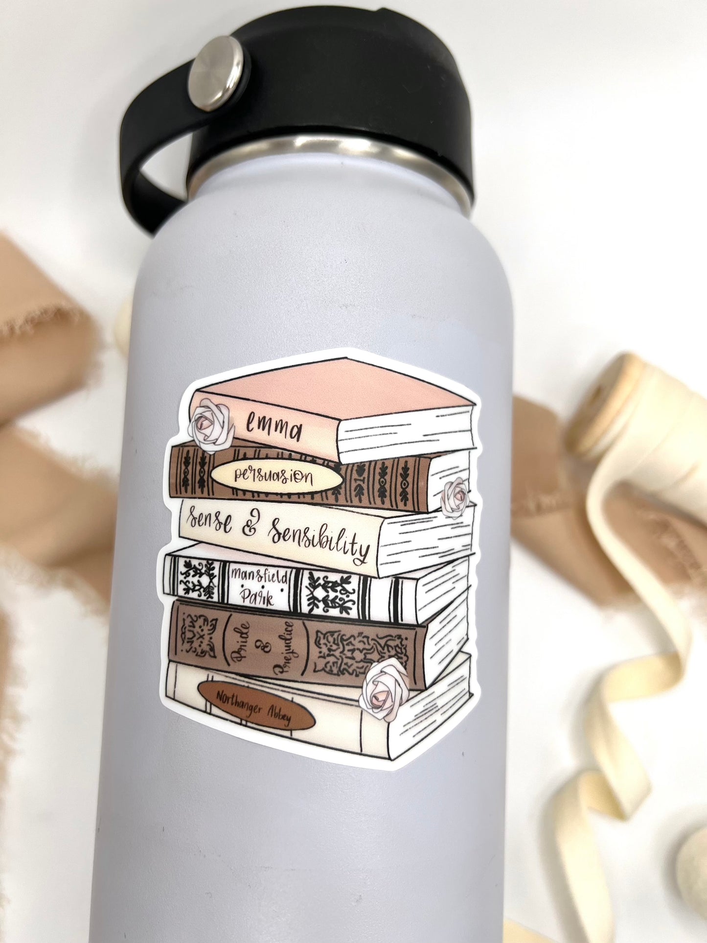 Jane Austen Book Stack Sticker, 3x2.79in