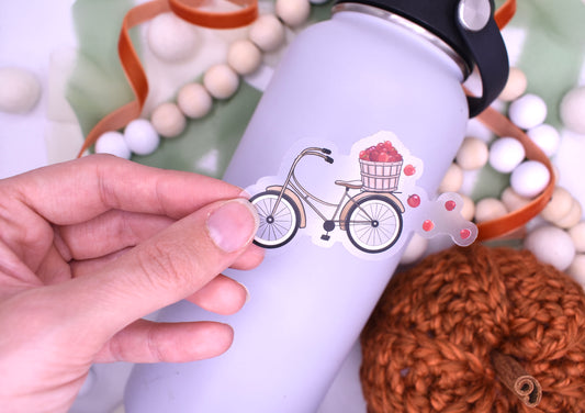 Apple Picking Bicycle Sticker, 3x1.6in