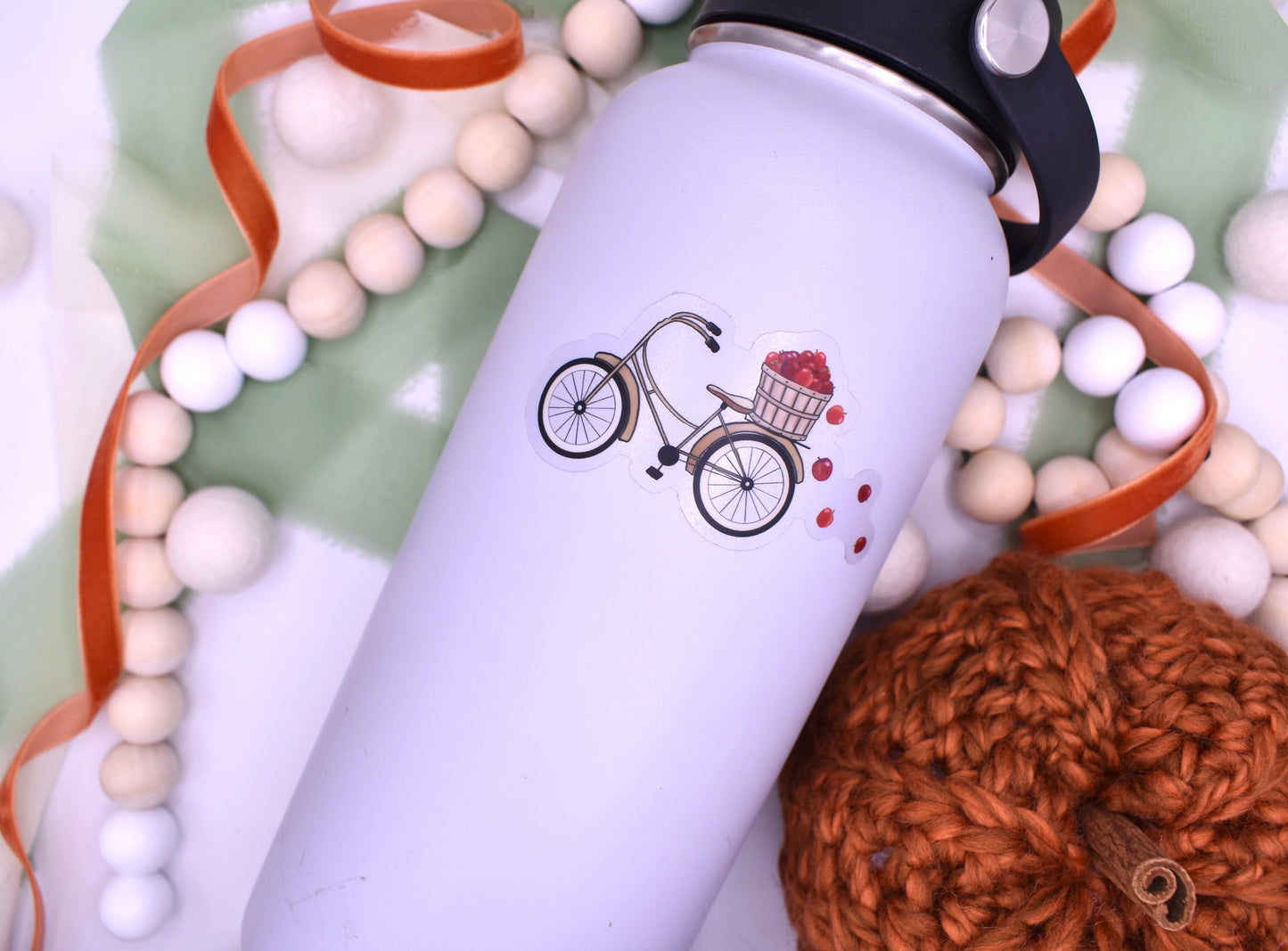 Apple Picking Bicycle Sticker, 3x1.6in