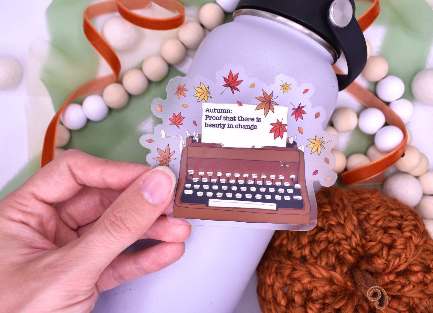 Autumn Change Typewriter Sticker, 3.5x2.93in