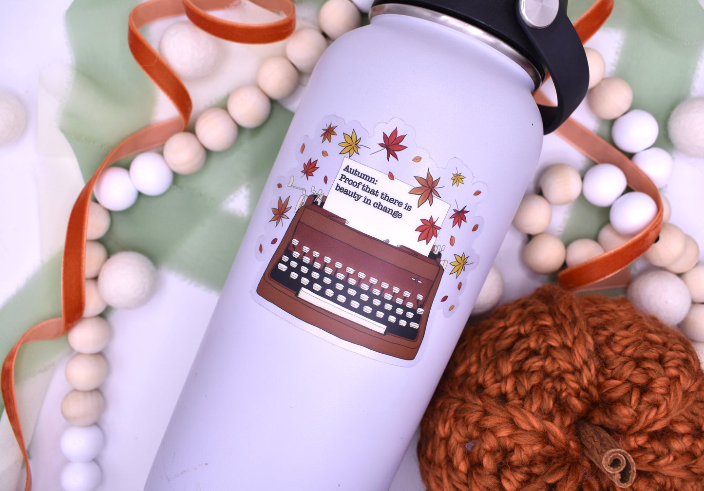 Autumn Change Typewriter Sticker, 3.5x2.93in