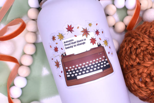 Autumn Change Typewriter Sticker, 3.5x2.93in