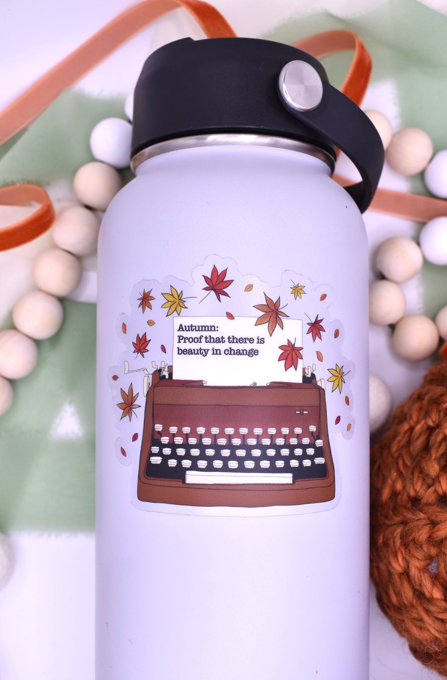 Autumn Change Typewriter Sticker, 3.5x2.93in