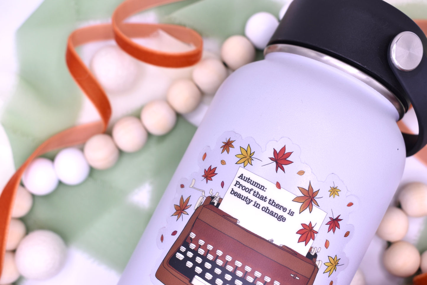 Autumn Change Typewriter Sticker, 3.5x2.93in