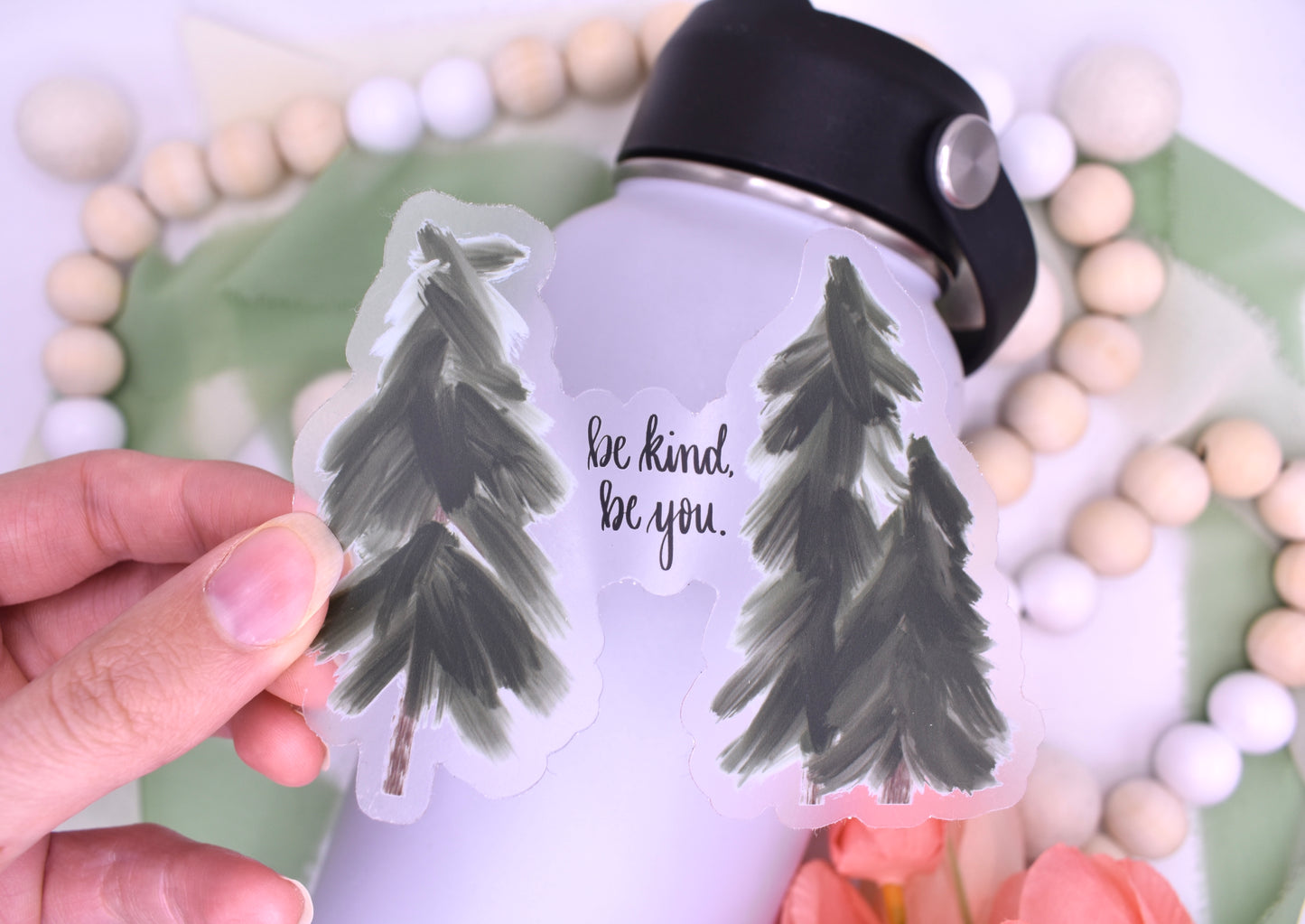 Be Kind Be You Evergreen Trees Sticker, 4x3.08in