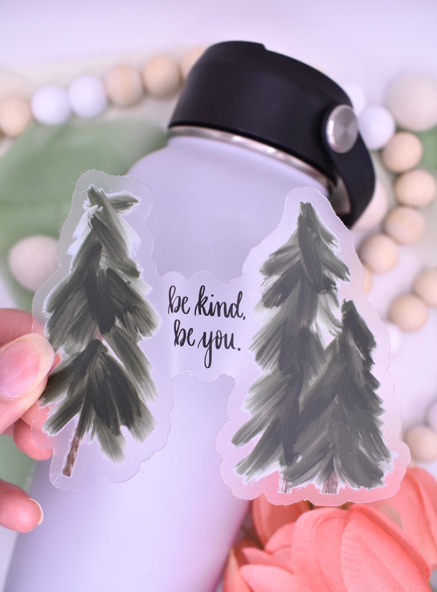 Be Kind Be You Evergreen Trees Sticker, 4x3.08in