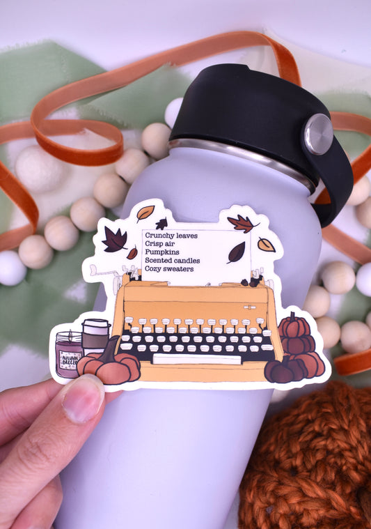Autumn Favorites Typewriter Sticker, 4x2.75in