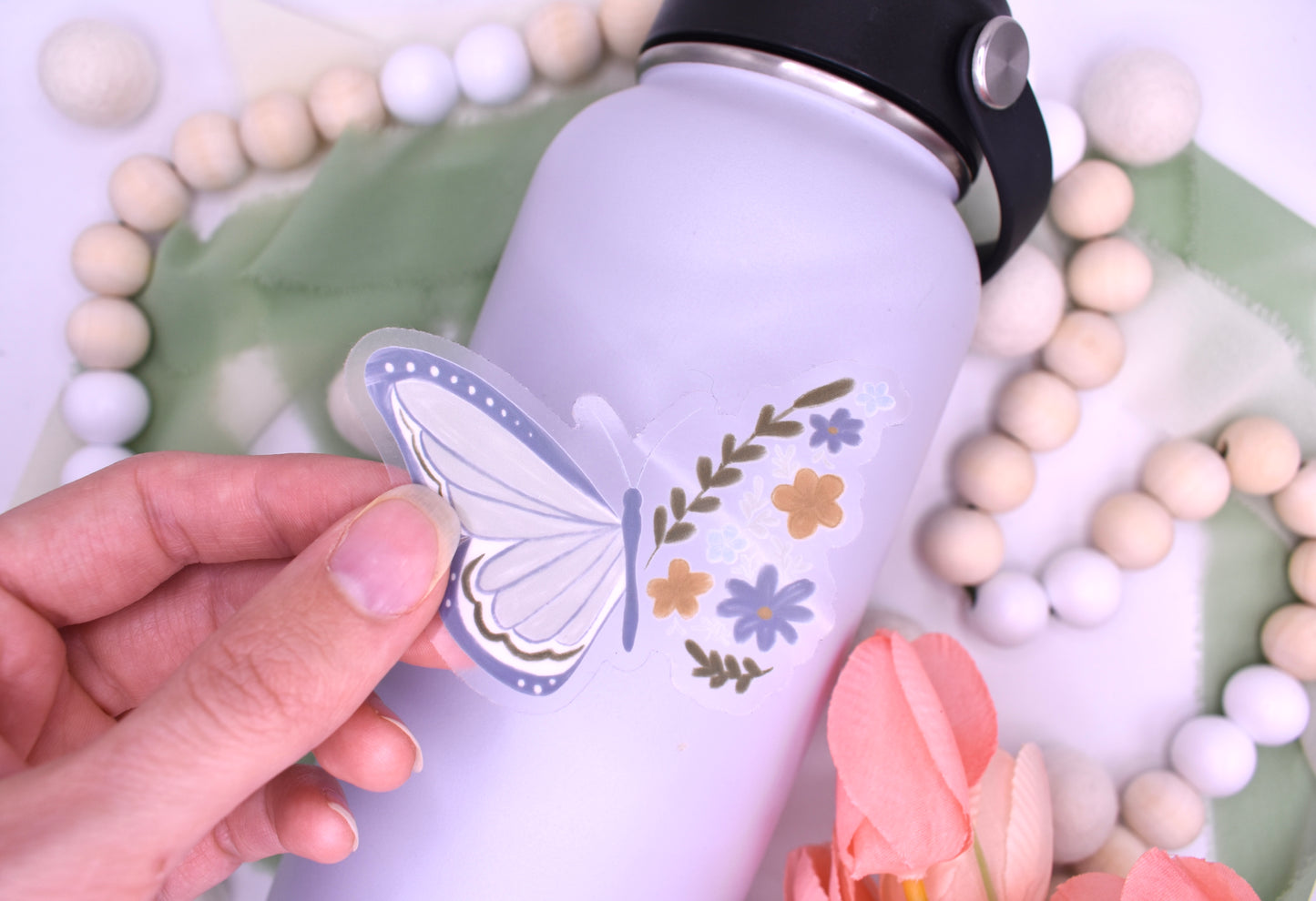 Floral Butterfly Sticker, 3x2.03in