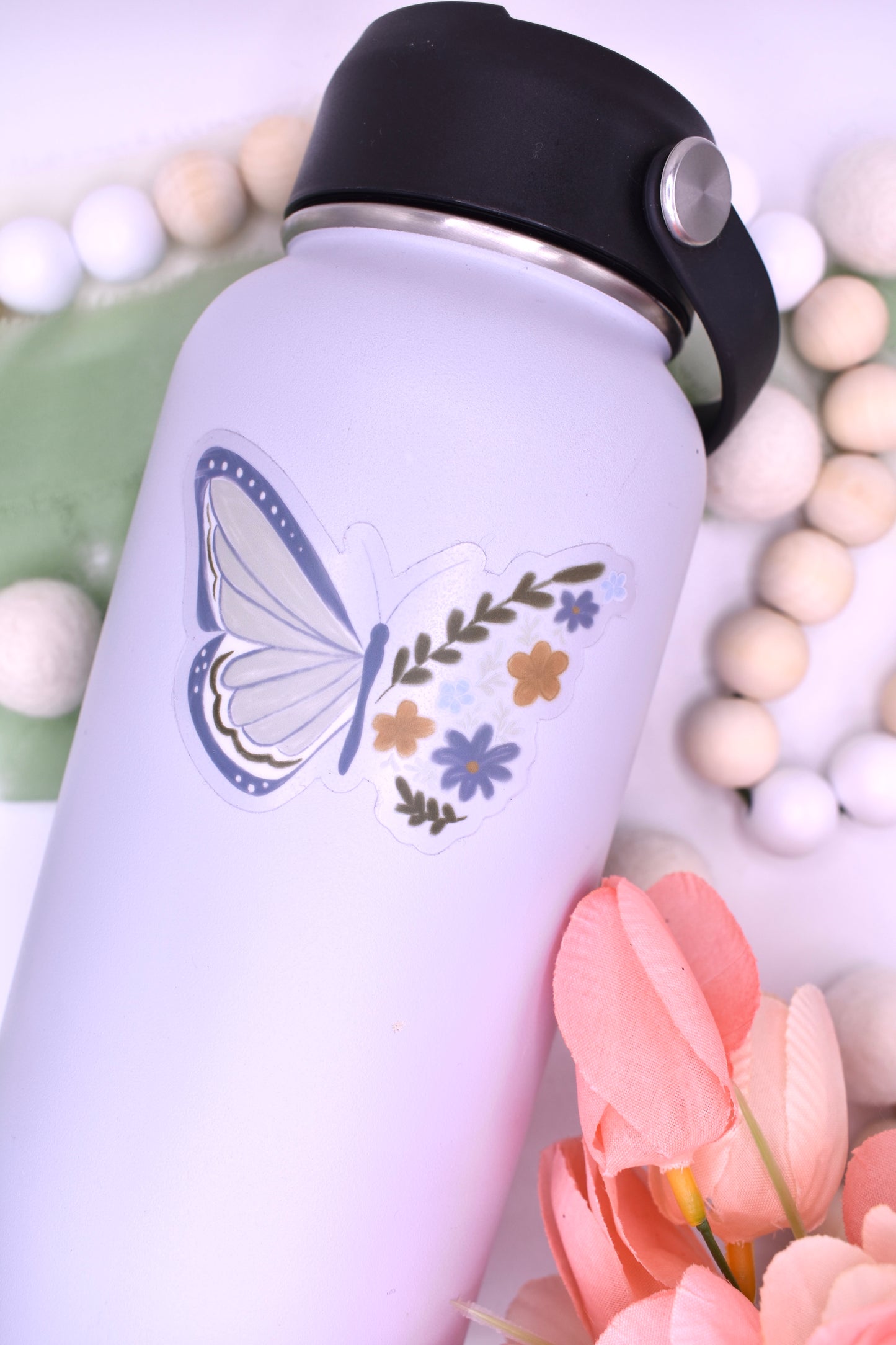 Floral Butterfly Sticker, 3x2.03in