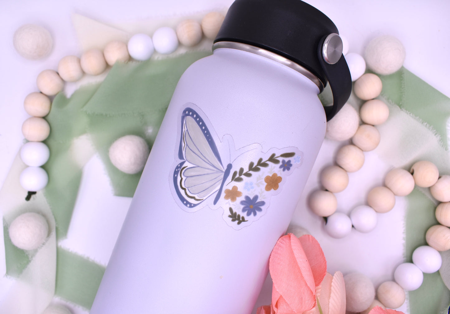 Floral Butterfly Sticker, 3x2.03in