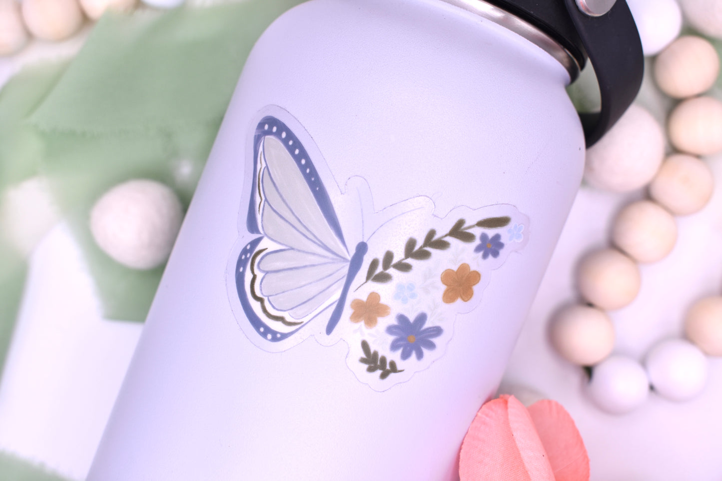 Floral Butterfly Sticker, 3x2.03in