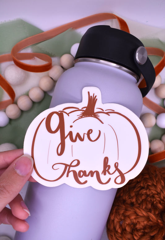 Give Thanks Pumpkin Sticker, 4x3.3in