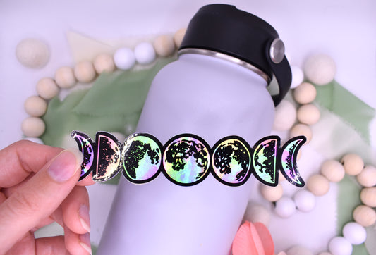 Holographic Moon Phases Sticker, 4.44x1in