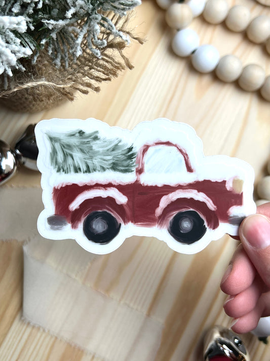 Christmas Truck Sticker, 4x2.46in