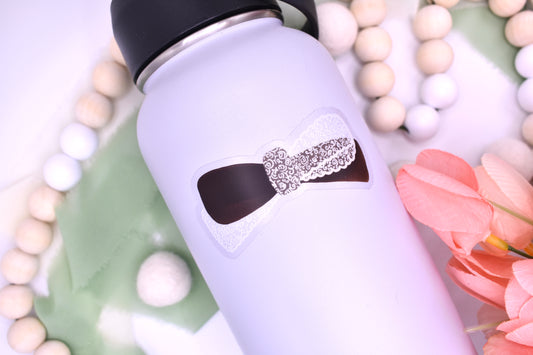 Leather and Lace Bow Sticker, 3x1.41in