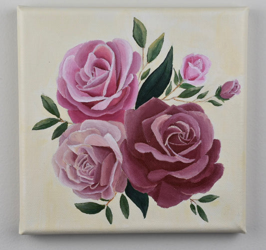 "Teatime" - 8x8in Original Rose Painting