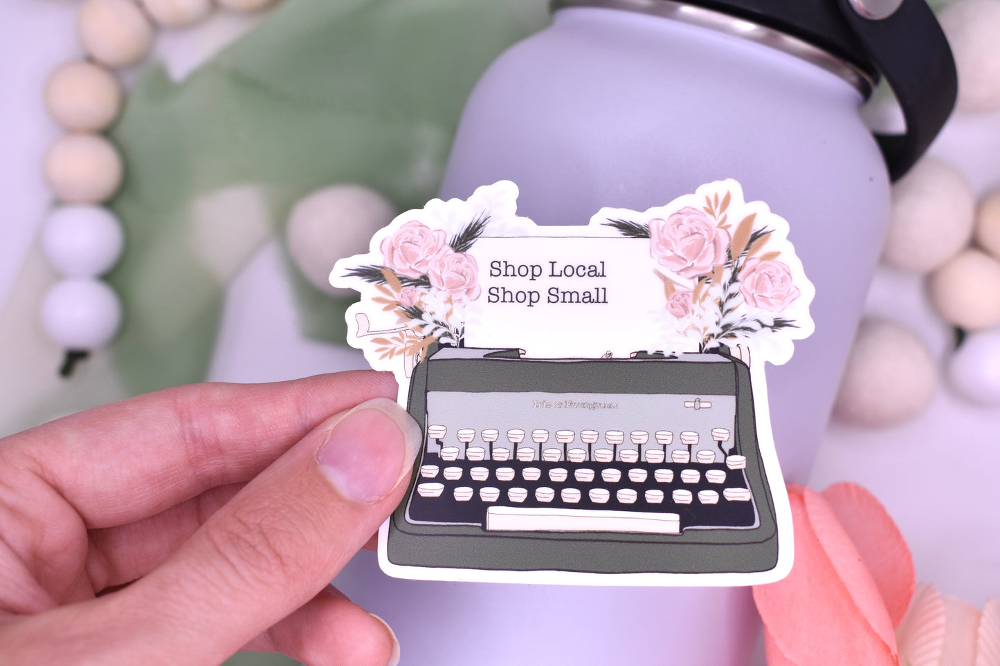 Shop Small Typewriter Sticker, 3x2.47in