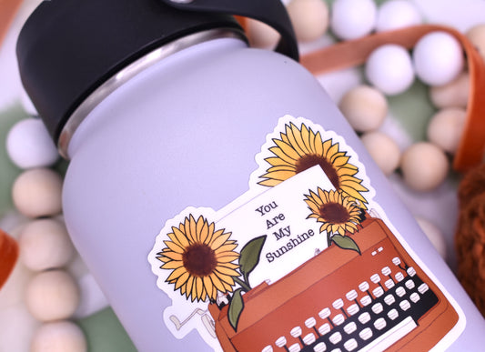 Sunshine Sunflower Typewriter Sticker, 3x2.9in