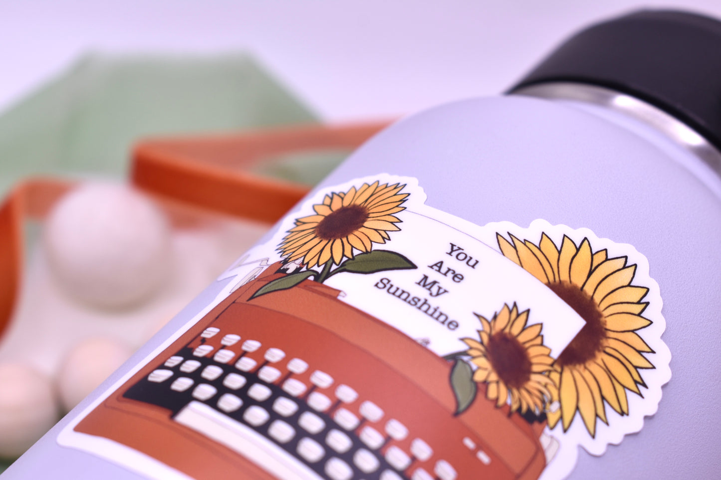 Sunshine Sunflower Typewriter Sticker, 3x2.9in