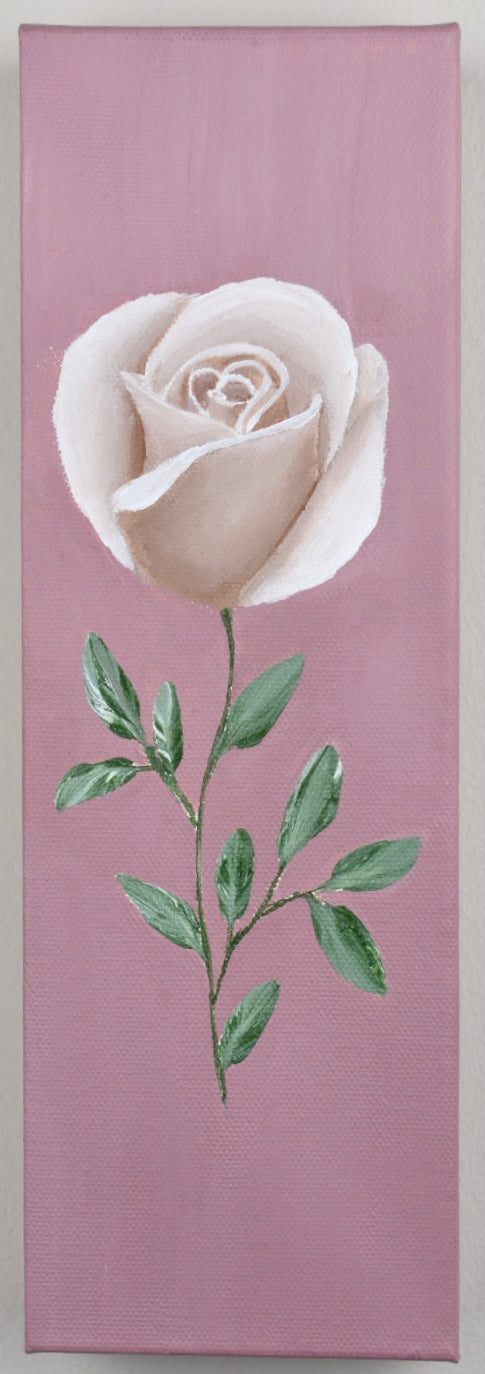 "Pearl" - 4x12in Original Rose Painting