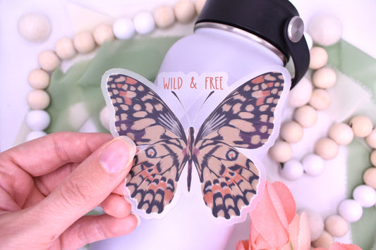 Wild and Free Butterfly Sticker, 3.5x2.83in