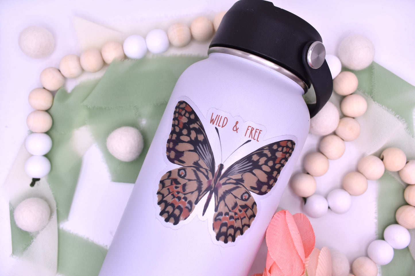 Wild and Free Butterfly Sticker, 3.5x2.83in