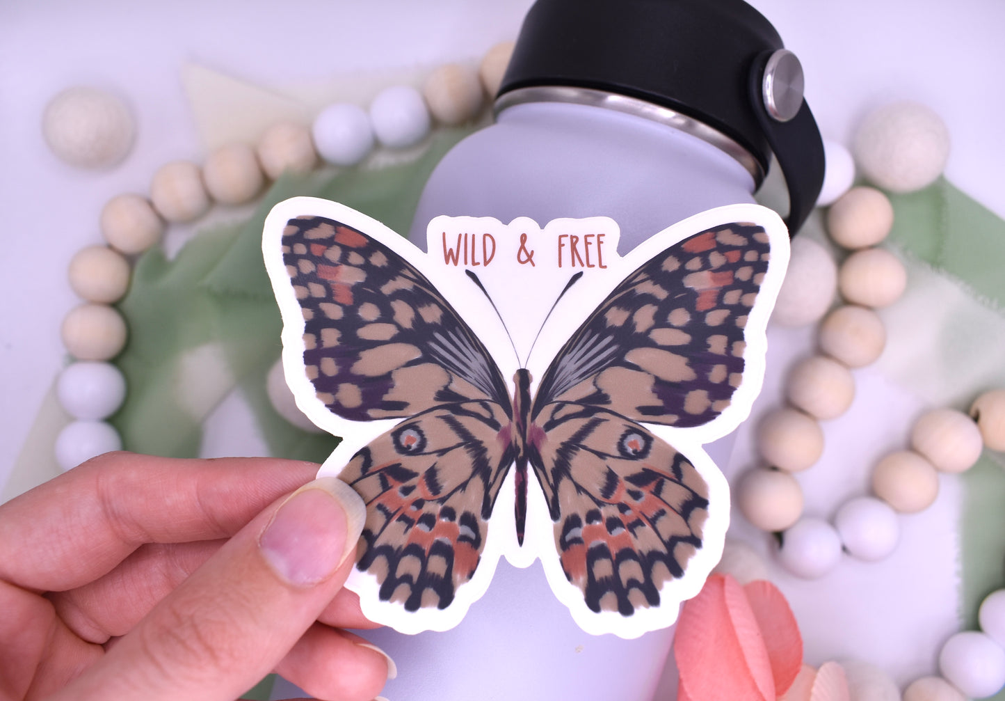 Wild and Free Butterfly Sticker, 3.5x2.83in