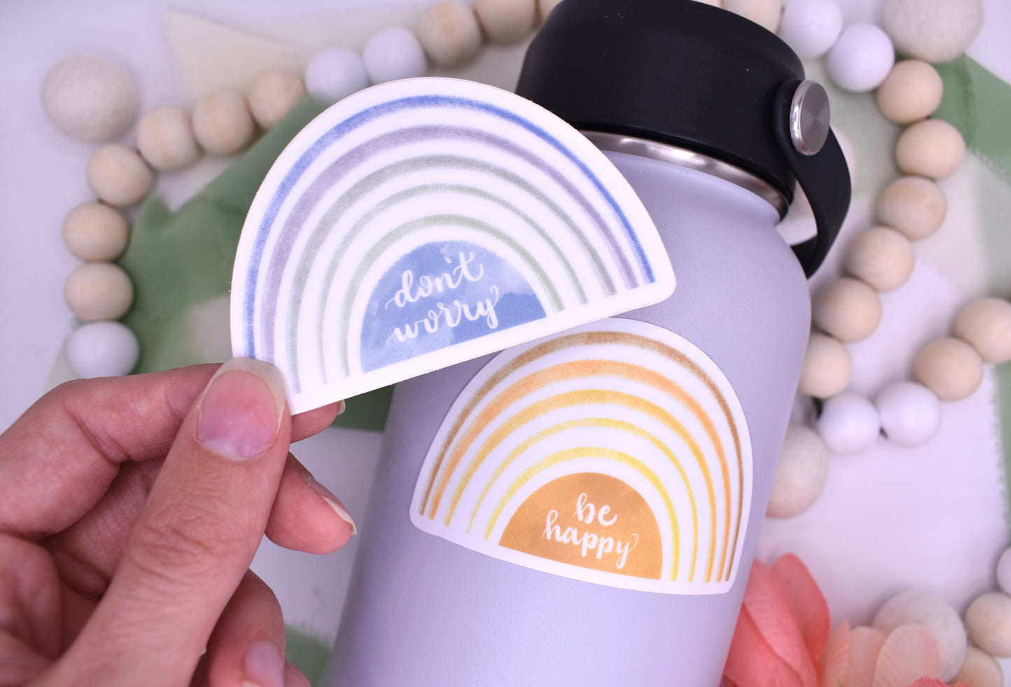 Don't Worry Rainbow Sticker, 3x1.98in