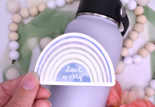 Don't Worry Rainbow Sticker, 3x1.98in