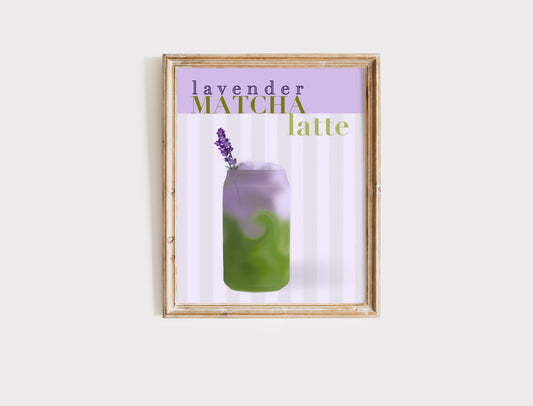 Lavender Matcha Latte Art Print - Aesthetic Café-Inspired Wall Decor