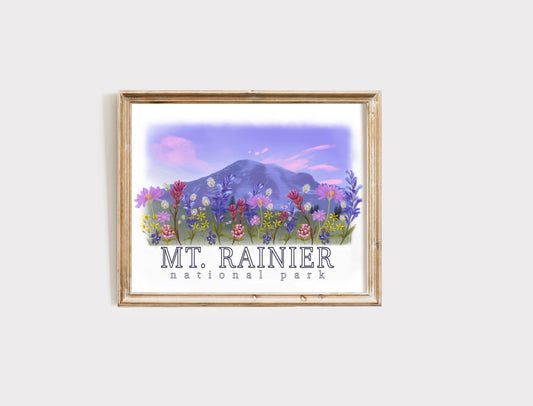 Mt. Rainier National Park Art Print – Wildflower Landscape Wall Art