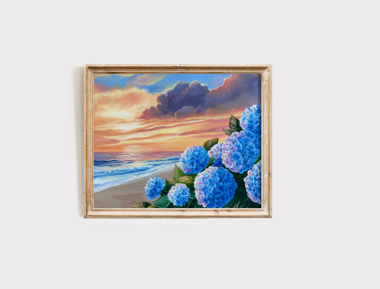 "Even Now" - Hydrangea Sunset Art Print