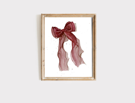 "Burgundy Chiffon" Watercolor Bow Art Print