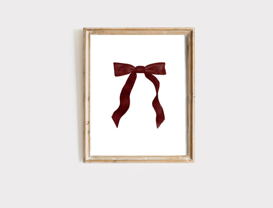 "Red Ribbon" Watercolor Bow Art Print