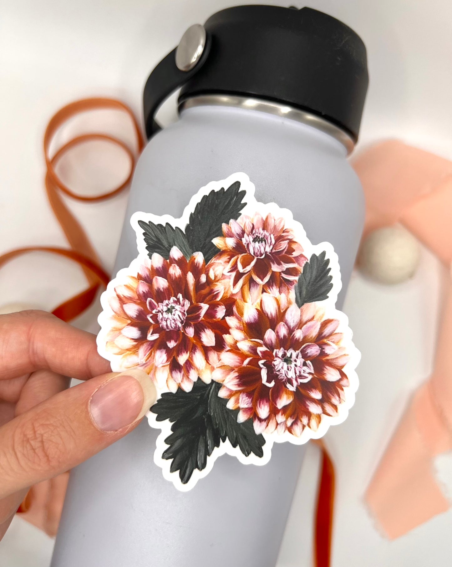Autumn Dahlia Flower Bouquet Sticker, 2.77x3in