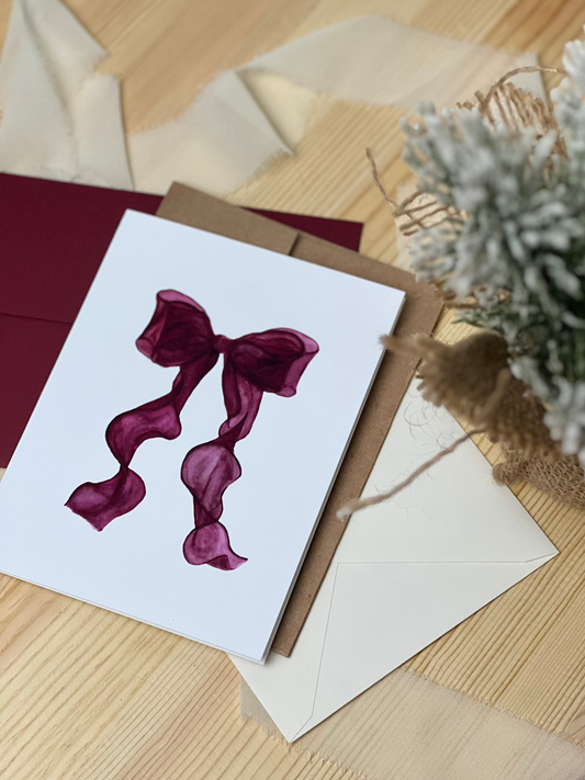 Burgundy Chiffon Bow Greeting Card