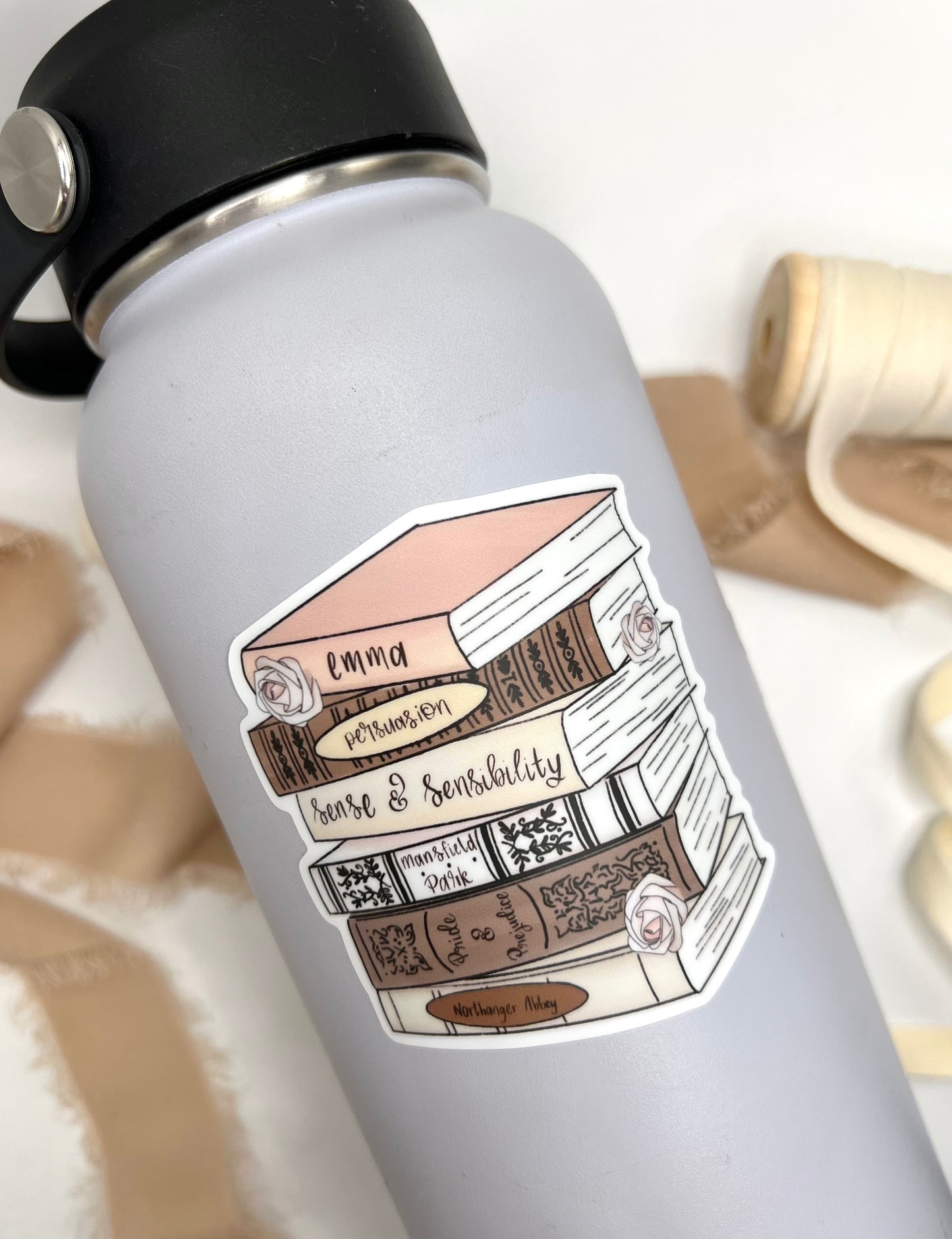 Jane Austen Book Stack Sticker, 3x2.79in